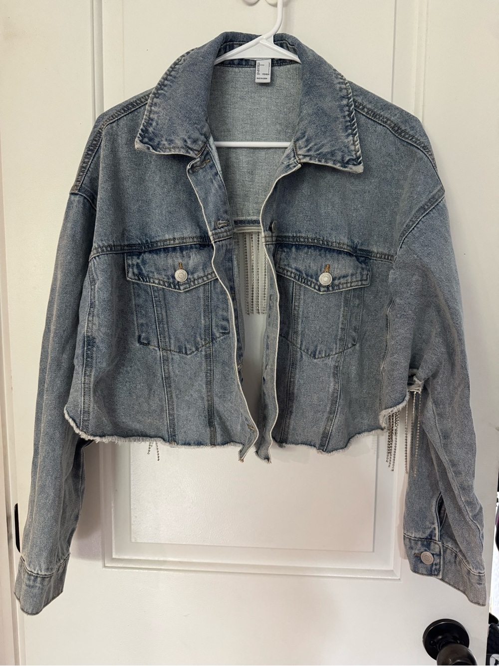Forever 21 Cropped Light Blue Distressed Denim Jacket